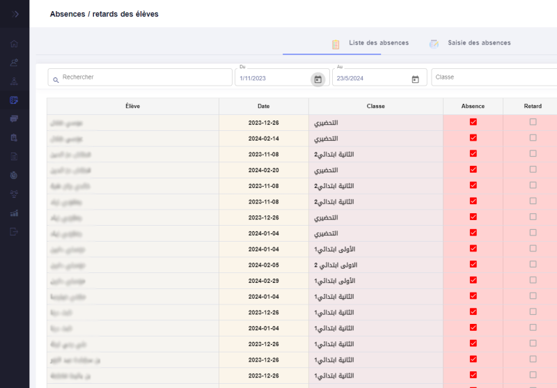 Liste des absences